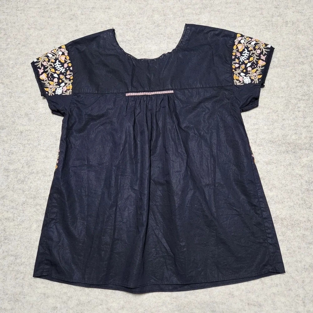 Madewell Black Embroidered Short Sleeve Boho Tunic‎ Top Women's XS - Picture 6 of 7